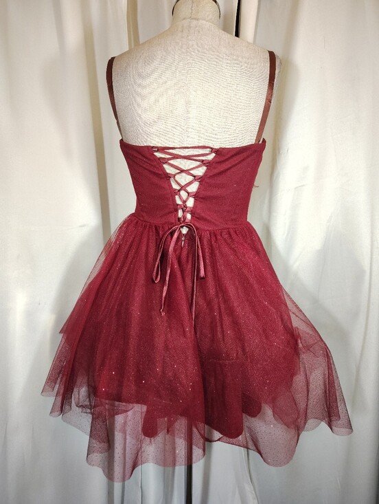 Speechless Dresses & Skirts - Masquerade Strapless Formal, Sparkles, Short burgundy Corset LaceUp Back, Lace,5